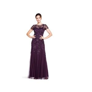 Adrianna Papell Floral Beaded Godet Gown-NWT